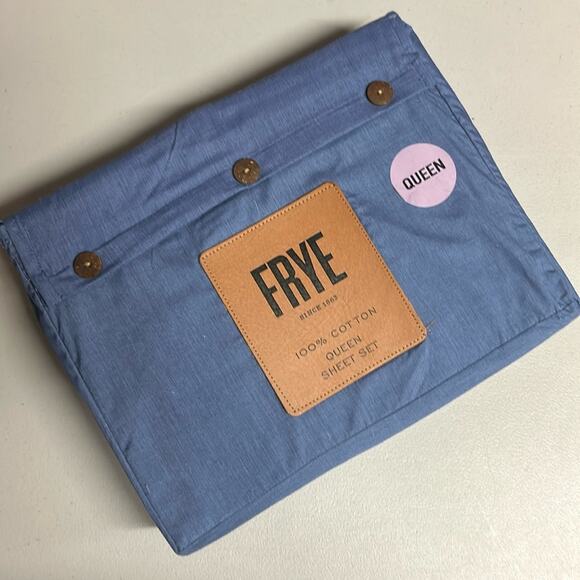 Frye Queen Sheet 4 Pc Set Flat Fitted Pillowcase Blue 100% Cotton Brand New - Picture 1 of 2